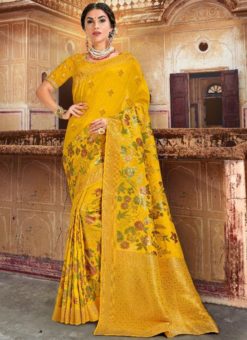 Sublime Yellow Silk Zari Weaving Wedding Saree