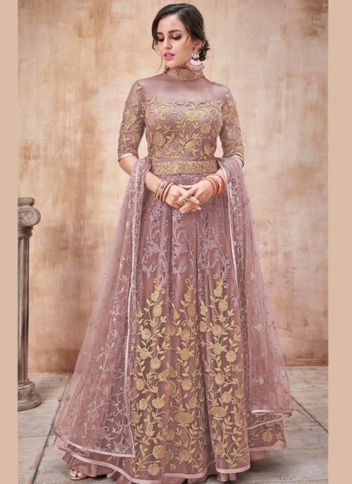 Charming Pink Net Designer Wedding Anarkali Suit