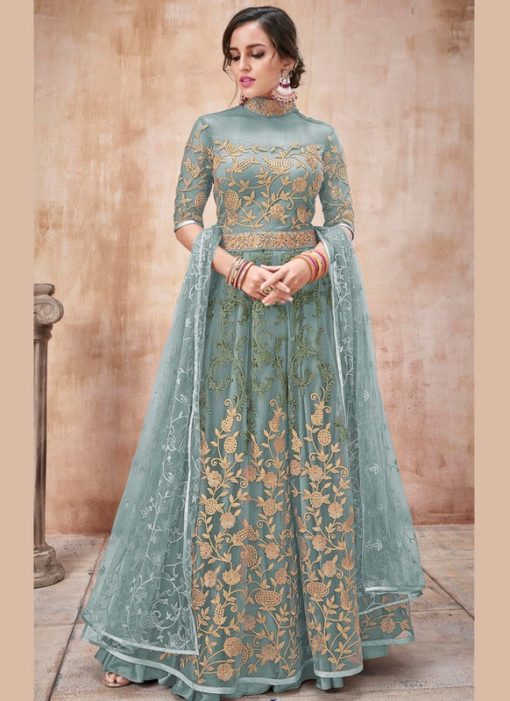 Amazing Sea Green Net Designer Wedding Anarkali Suit