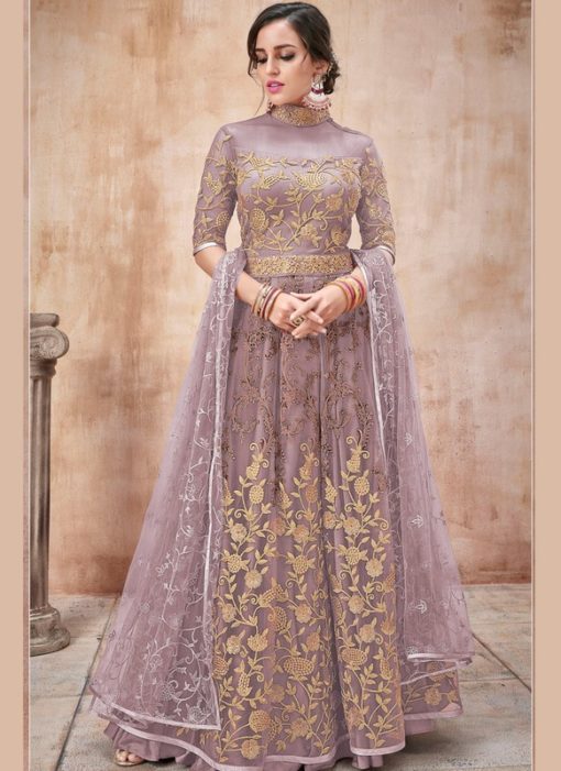 Elegant Purple Net Designer Wedding Anarkali Suit