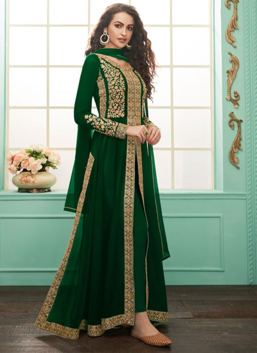 Classy Green Geoergette Embroidered Anarkali Salwar Kameez