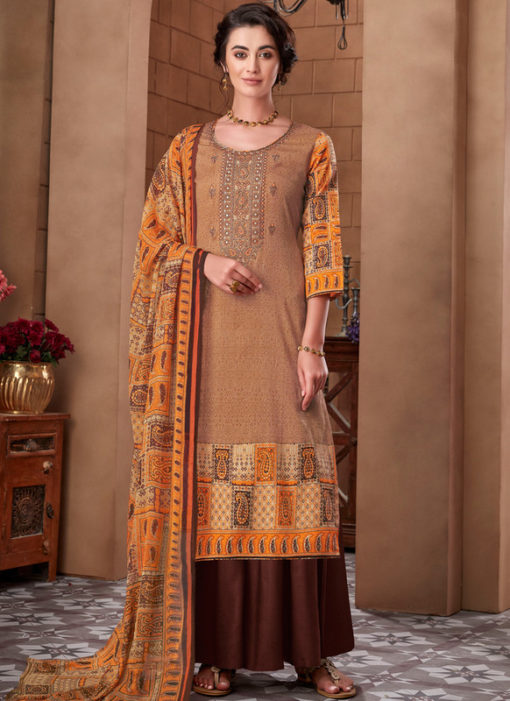 Orange Cotton Digital Printed Casual Wear Salwar Kameez