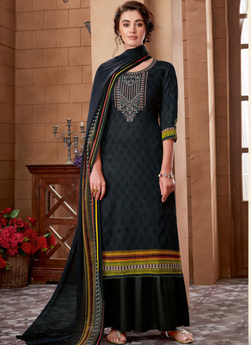 Black Cotton Digital Printed Casual Wear Salwar Kameez