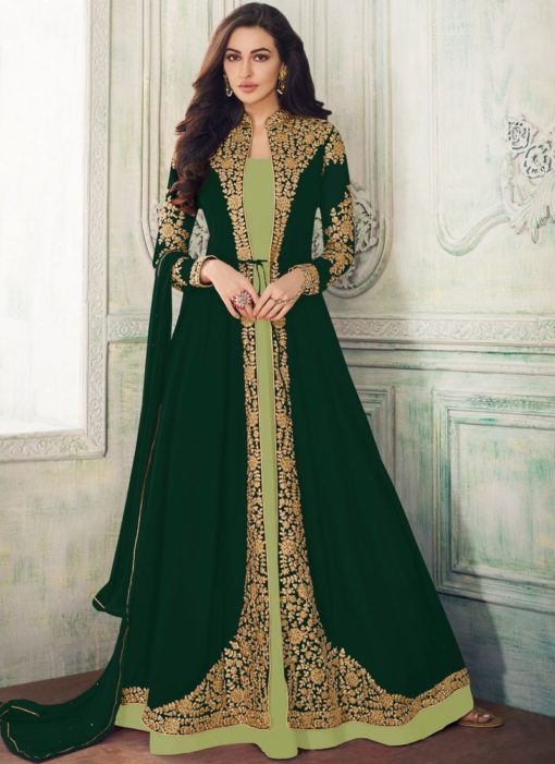 Elegant Green Georgette Embroidered Work Anarkali Suit