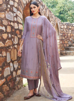 Elegant Purple Cotton Embroidered Work Designer Salwar Kameez