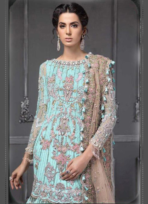 Designer Heavy Net Sky Blue Party Wear Pakistani Suit