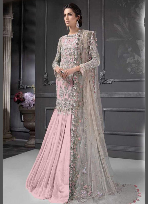 Designer Heavy Net Pink Party Wear Pakistani Suit