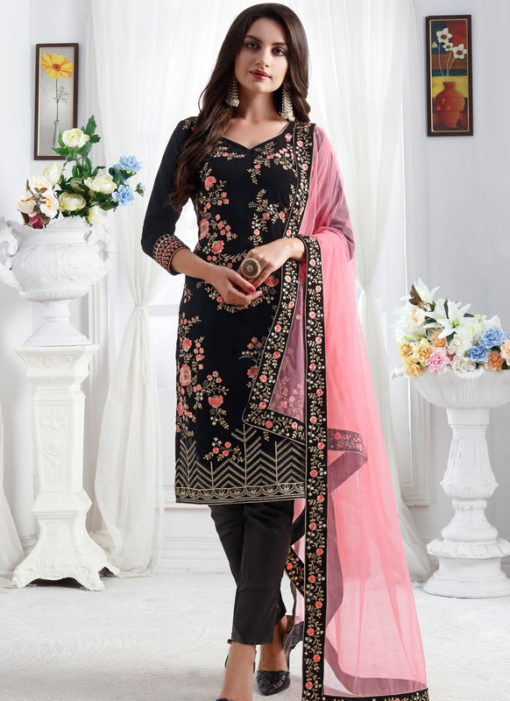 Embroidred Designer Party Wear Georgette Black Salwar Suits