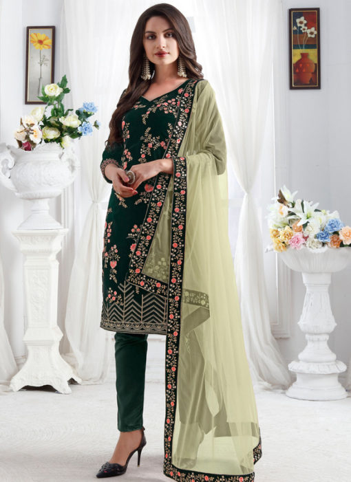 Embroidred Designer Party Wear Georgette Green Salwar Suits