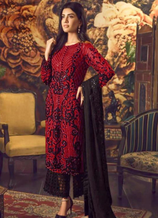 Graceful Red Georgette Cut Work Designer Palazzo Suit