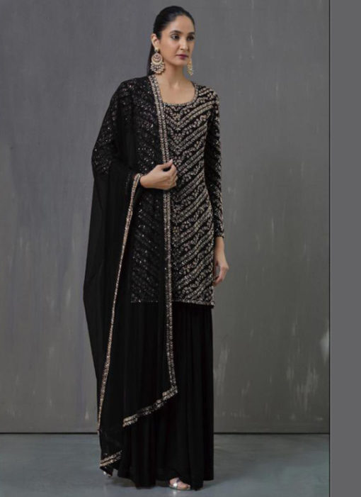 Superb Black Georgette Embroidered Work Pakistani Suit