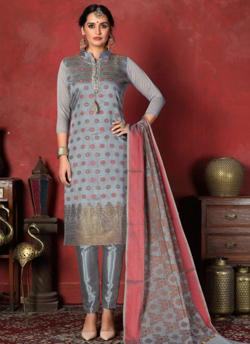 Lovely Multicolor Designer Banarasi Silk Churidar Salwar Suit
