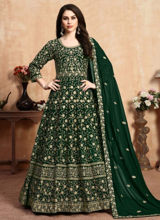 Green Georgette Embroidered Work Anarkali Salwar Suit