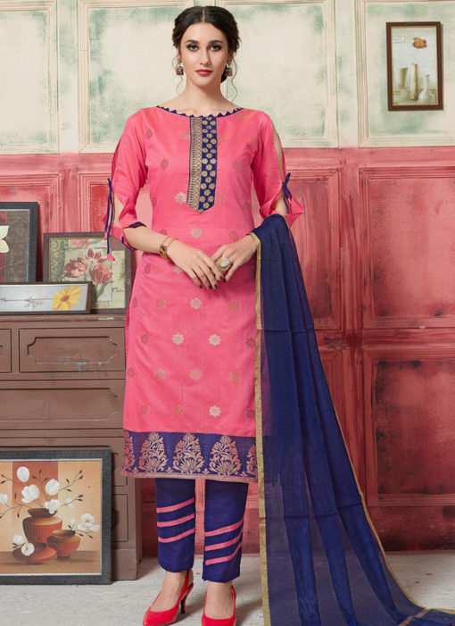 Charming Pink Jacquard Zari Print Designer Salwar Kameez