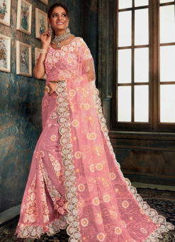 Charming Pink Net Wedding Wear Designer Saree