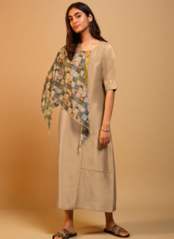 Lovely Beige Casual Wear Designer Long Kurti With Scarf