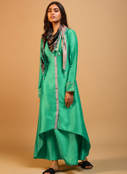 Elegant Green Casual Wear Designer Long Kurti With Scarf