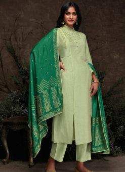 Lovely Pista Green Aaria Silk Designer Party Wear Salwar Kameez