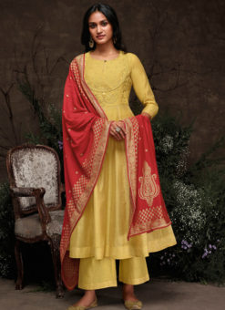 Attractive Yellow Aaria Silk Designer Party Wear Salwar Kameez