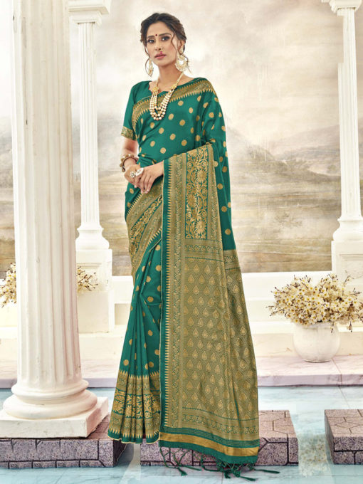Miraamall Ingenious Green Designer Bridal Wear Jacquard Silk Saree