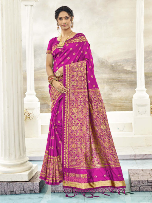 Miraamall Fashionable Pink Designer Bridal Wear Jacquard Silk Saree