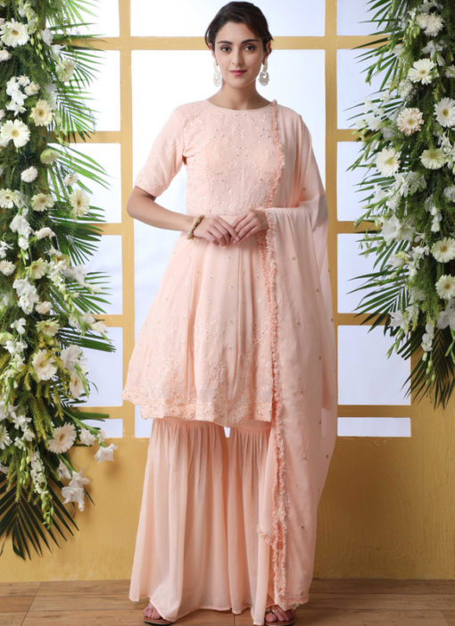 Elegance Peach Georgette Designer Salwar Kameez