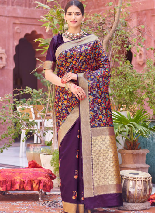 Lovely Purple Designer Party Wear Weaving Silk Saree
