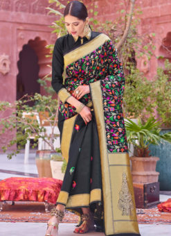 Attractive Black Designer Party Wear Weaving Silk Saree
