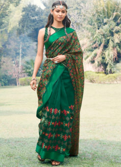 Designer Green Casual Wear Printed Cotton Silk Saree
