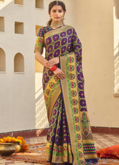 Purple Designer Classic Wear Weaving Silk Saree