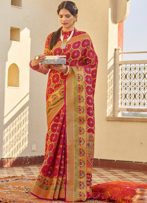 Red Designer Classic Wear Weaving Silk Saree