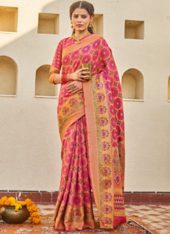 Pink Designer Classic Wear Weaving Silk Saree