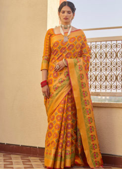 Orange Designer Classic Wear Weaving Silk Saree