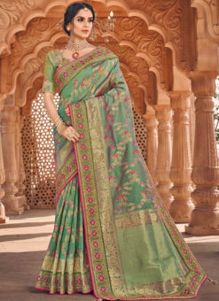 Heavy Designer Green Embroidred Art Silk Saree