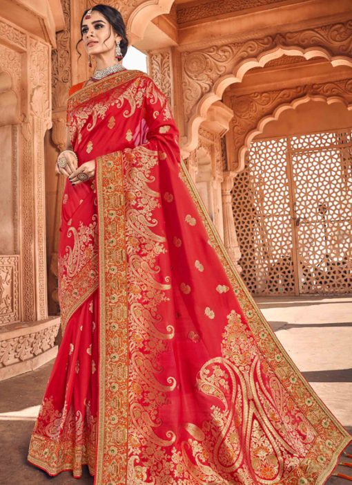 Heavy Designer Red Embroidred Art Silk Saree