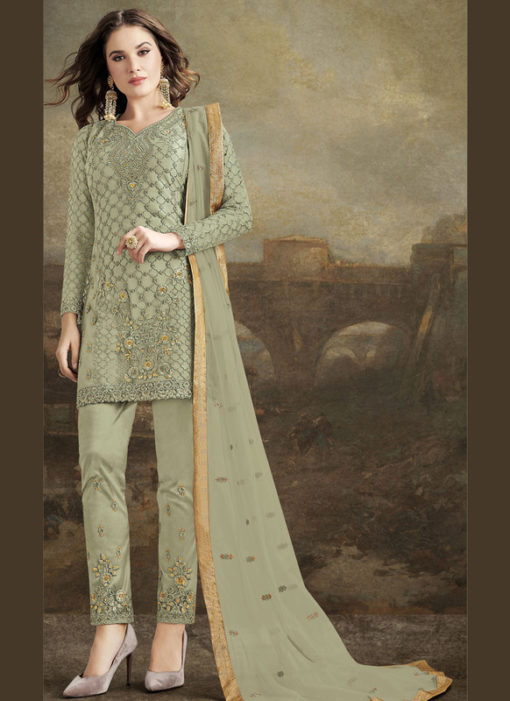 Amazing Green Net Embroidered Work Designer Paksitani Suit