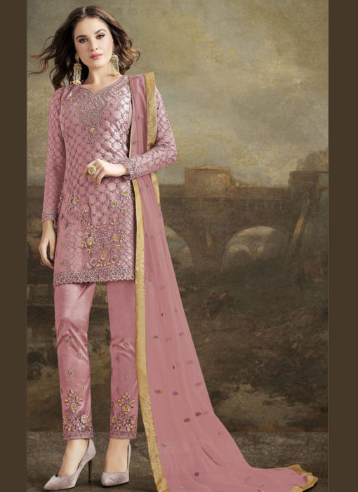 Jazzy Pink Net Embroidered Work Designer Pakistani Suit