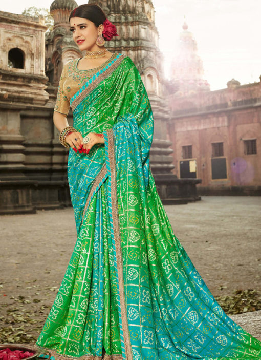 Lovely Green Designer Party Wear Georgette Bandhani Saree