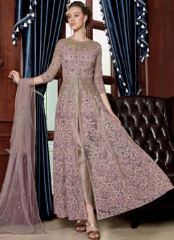 Lovely Purple Net Embroidered Work Designer Anarkali Suit
