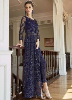 Graceful Blue Net Embroidered Work Designer Anarkali Suit
