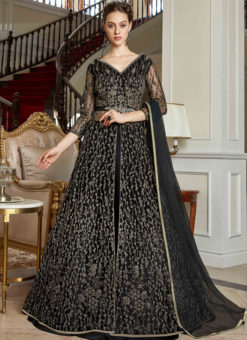 Attractive Black Net Embroidered Work Designer Anarkali Suit