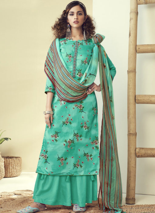Latest Designer Aqua Green Pure Zam Cotton Salwar Suit