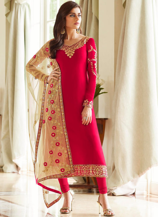 Elegance Red Georgette Party Wear Churidar Salwar Suit