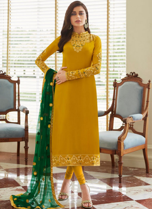 Snazzy Yellow Georgette Party Wear Churidar Salwar Suit