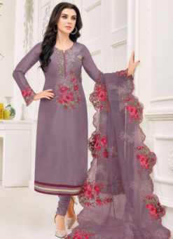 Splendid Purple Silk Party Wear Churidar Salwar Suit