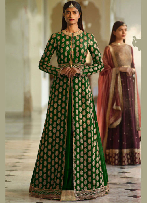 Green Designer Bridal Wear Heavy Silk Lehenga Suit