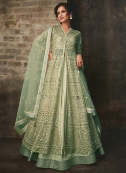 Heavy Designer Green Bridal Wear Butterfly Net Suit