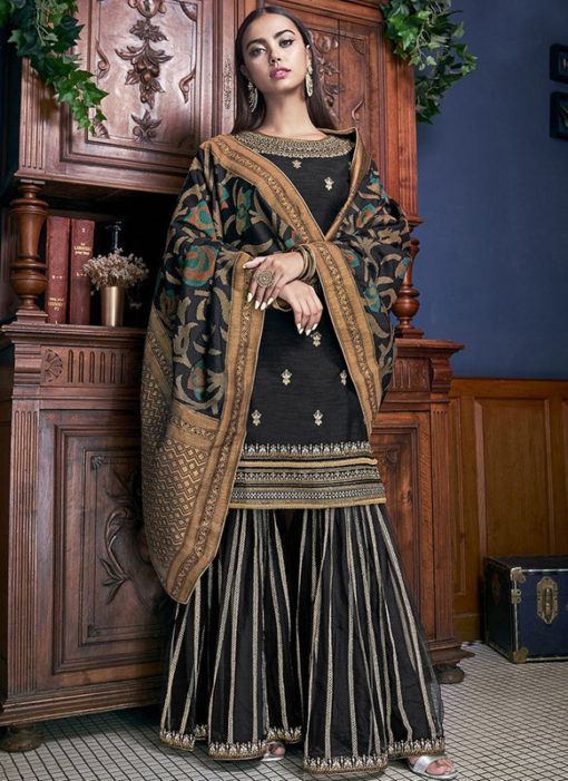 Elegant Black Net Embroidered Work Pakistani Suit