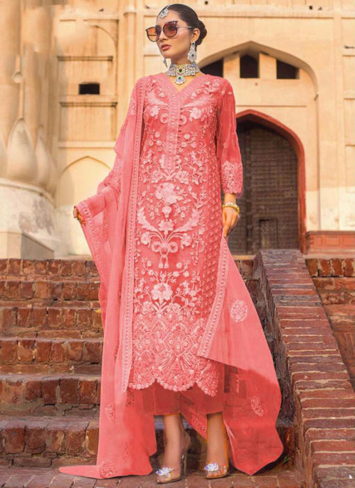 Gajri Partywear Designer  Embroidered Work Soft Net  Pakistani Suit
