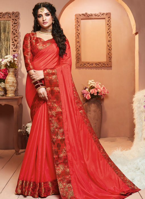Alluring Red Silk Zari Weaving Party Wear Saree